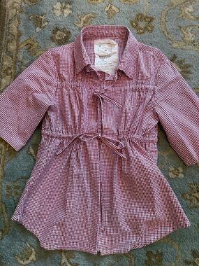 Women's Red Gingham Tie-Front Button Shirt